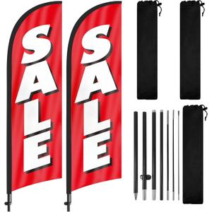 Sale Feather Flags, 8Ft Swooper Feather Flag for Sale Business 2Pack (Red)