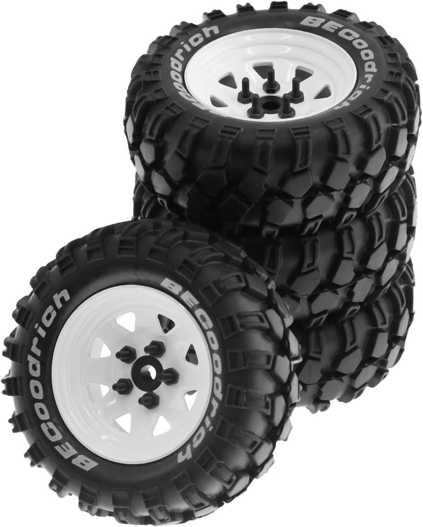 1.9 RC Crawler Tires and Metal Beadlock Wheels Rims 12mm Drive Adaptors 1:10 Soft Mud Tyres for 1/10 Rock Crawler Car Traxxas TRX4 D90 TF2 Axial Redcat Gen8 SCX10 Tamiya CC01 4PCS (White)