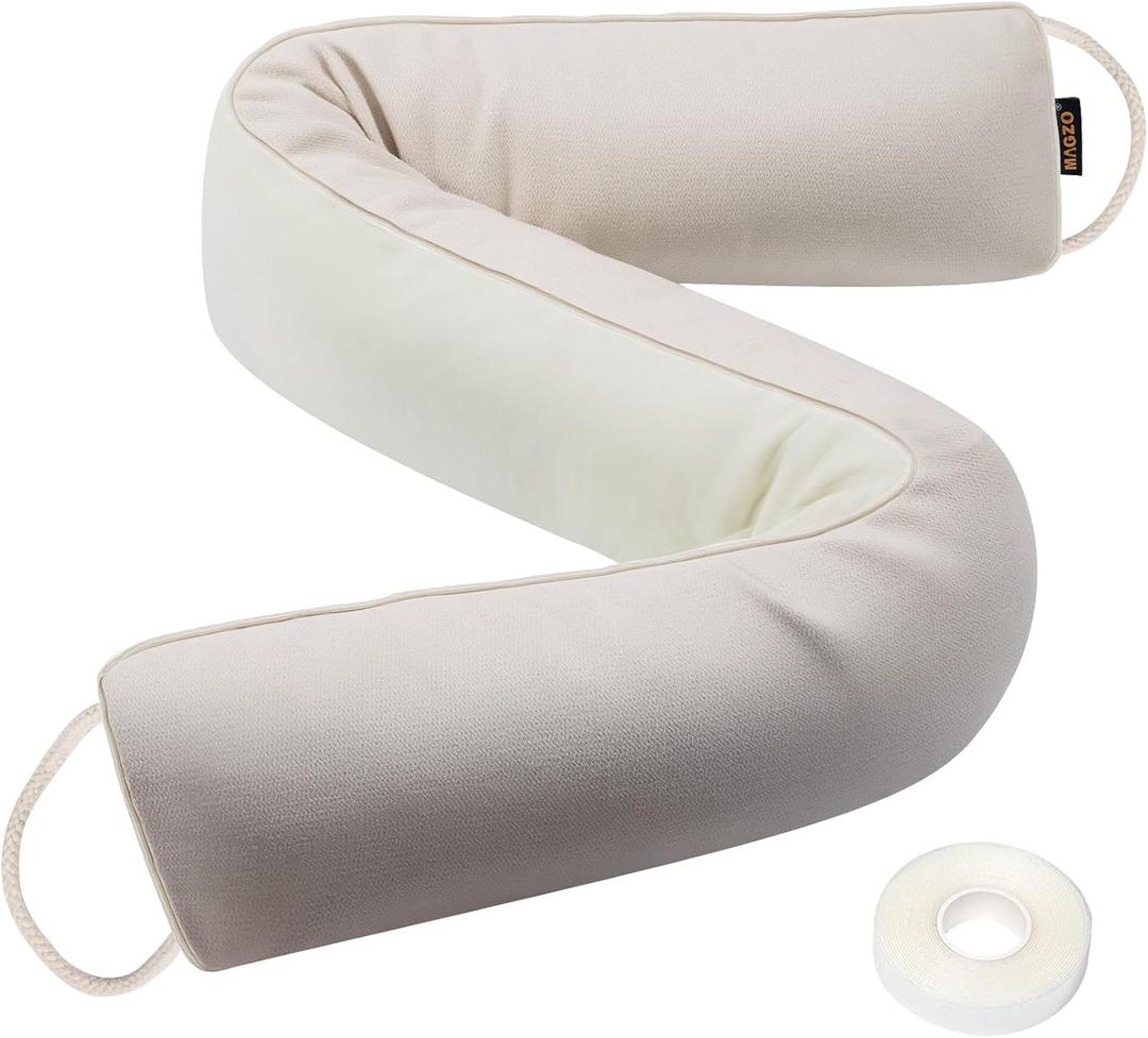 MAGZO Door Draft Stopper 32 Inch-Beige, Sound Proof Door Snake Draft Insulation Stopper with Hook Loops Weighted Blocker (32in x 4in)