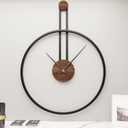 MuZi famlily 24.418 Inch Large Modern Metal Farmhouse Oversized Decorative Wall Clocks for Living Room,Big Minimalist Black Wall Clock with Elegant Natural Walnut Dial for Office,Dining Room