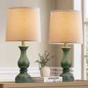 Seealle Farmhouse Table Lamps Set of 2 - Rustic Lamp for Bedroom Living Room, 22" Boho Bedside Lamps for Night Stands End Table Office Desk Lamp Nightstand with Linen Shades(Antique Green)