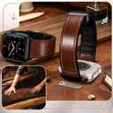 Magnetic Leather Bands Compatible with Apple Watch 49mm 46mm 45mm 44mm 42mm(S3/2/1) for Men Women, Genuine Leather with Magnetic Buckle for iWatch Ultra1/2/3 Series SE11/10/9/8/7/6/5/4/3/2/1
