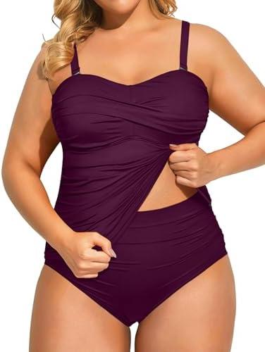 Aqua Eve Women Two Piece Plus Size Tankini Strapless Bathing Suits Bandeau Swimsuits with High Waisted Bottom 14W