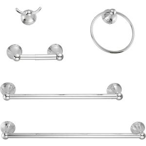 Sagetta Bathroom Hardware Set, 5 PCS Bath Accessories Set Wall Mount Includes 20 in Towel Bar, 16 in Towel Bar, Towel Ring, TP Holder, Towel Hook Chrome Polished