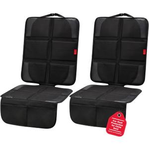 Car Seat Protector with Thick Padding + XL Large Car Seat Cover for Child Car seat, Eco Friendly Waterproof & Durable Fabric + 2 Storage Pockets Protect Fabric or Leather Seats 2Pack (Black)