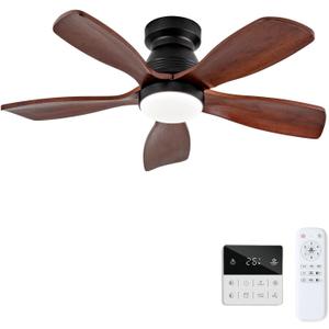 36 Inch Flush Mount Ceiling Fans with Lights and Remote, Dimmable, 5 Blades Wood Ceiling Fan with Light, Low Profile Outdoor Indoor Modern Ceiling Fan for Patio Office (Black Walnut)