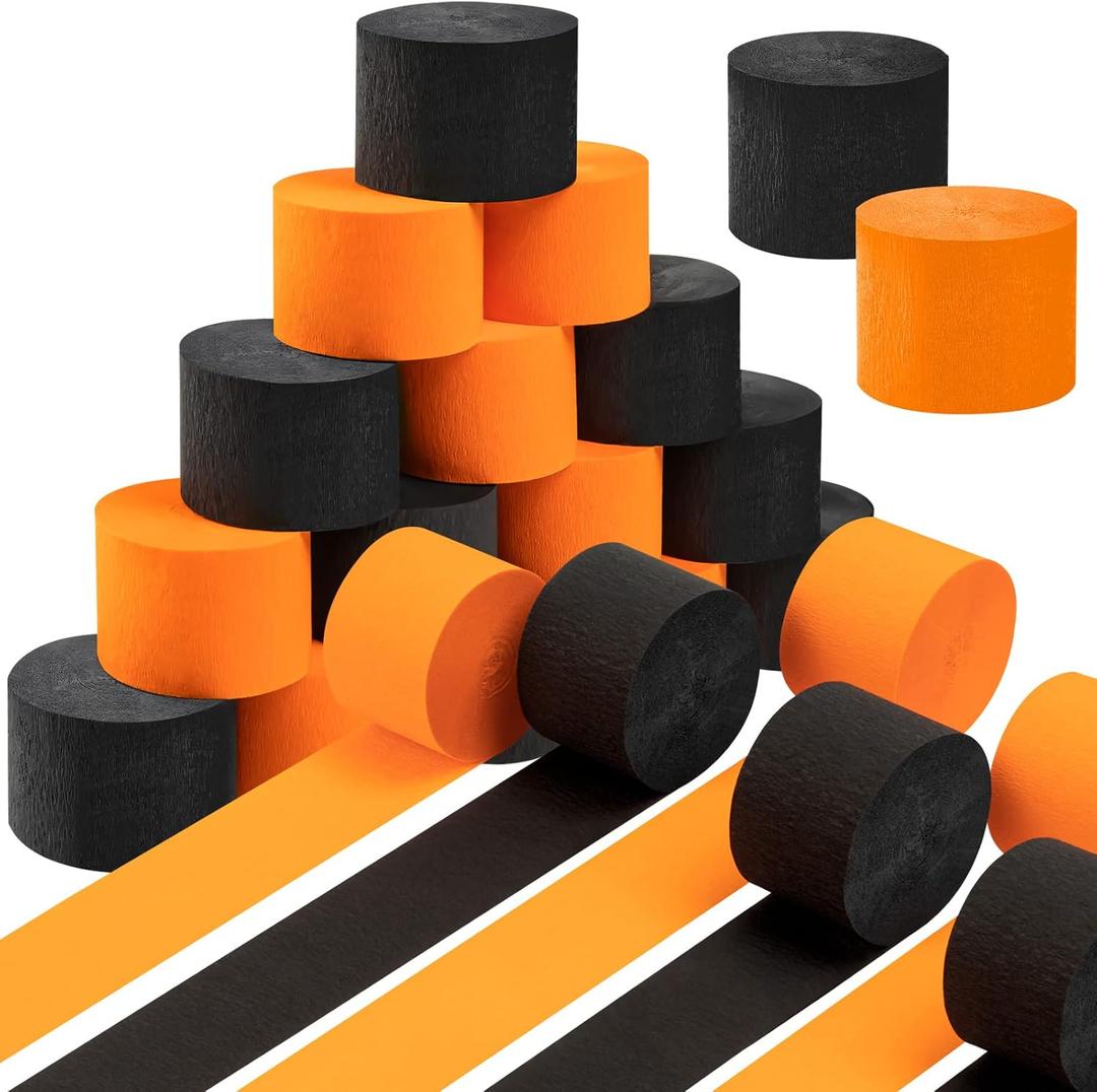 20 Rolls Halloween Streamers, 1640 Ft Crepe Paper Decorations for Halloween Day Decoration Various Large Hanging Party Backdrop DIY Decoration, Orange and Black DIY Supplies 82FT/Roll