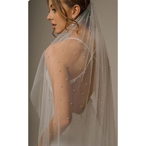 Long Wedding Bride Pearl Veil Chapel Length Veils Soft Tulle Bridal Veils with Comb 59-118 Inches