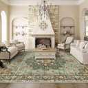Washable Oriental Area Rug - 9x12 Rugs for Living Room Soft Carpet for Bedroom Waterproof Floral Distressed Indoor Stain Resistant Non-Shedding Floor Carpets (Green, 9x12) (9' x 12')