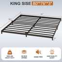 King Size Bed Frame, 3 Inch Low Profie Metal Platform Bed Frame with Mattress Stopper, Heavy Duty Steel Slat Support, No Box Spring Needed, Noise Free, Easy Assembly