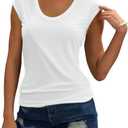 Womens Basic Summer T Shirts Modal Tank Tops Cap Sleeve Tshirts Casual Solid Tees (White, L)