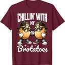 Chillin' With My Potatoes Funny Pun Boys Birthday Matching T-Shirt Burgundy L