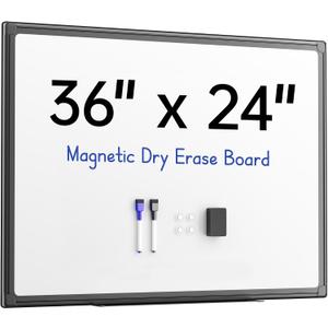 VUSIGN 36'' x 24'' Magnetic White Board for Wall, Dry Erase Board with Black Aluminium Frame, Hanging Whiteboard for Office, Home, Meeting - Accessories Included