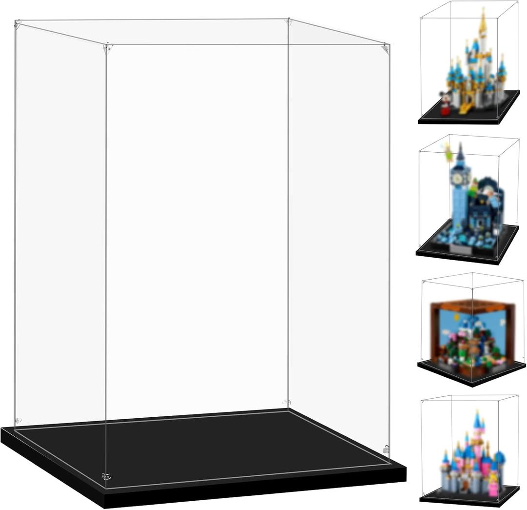 Display Case for Lego 40478 Mini Disney Castle, 21265 Minecraft Crafting Table, 40720 Mini Disney Sleeping Beauty Castle or 43232 Flight Over London, 7.87x7.87x9.44inch (20x20x24cm)
