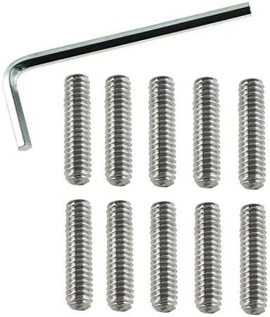 Cone Point Screw LUORNG 10PCS 1/4-20 x 1inch 304 Stainless Steel Allen Head Screw, Hex Hexagon Socket Flat Point Set, End Grub Headless Bolt with Hex Drive Wrench 3 in pack
