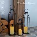 Perfnique Set of 3 Black Metal Lanterns w/ Waterproof Flickering Flameless Candle & Remote Timer, Modern Farmhouse Lanterns Decorative for Outdoor, Front Porch, Indoor, Patio, Garden, Fireplace