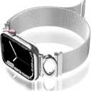 Magnetic Mesh Metal Band Compatible with Apple Watch 10, Dressy C Shaped Buckle Milanese Bracelet Stainless Steel Adjustable Strap Replacement for Apple Ultra Series 9/8/7/6/5/4/3/2/1/SE Women Men