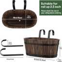 2-Pack Wooden Railing Planters, 13.2 inch Hanging Flower Pots with Detachable Hooks for Balcony, Fence, Deck, Garden, Country Home Decor -Carbonized, Large