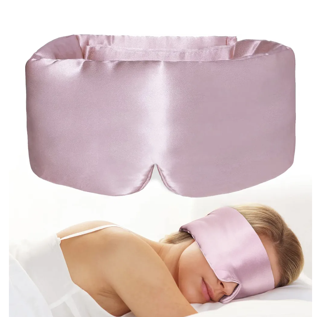 Yfong Pure Silk Eye Mask for Women Men, Soft Pressureless Cooling Blackout Eye Covers for Sleeping, Large Size Sleep Mask fits All Heads Adjustable, 1PC, Lotus Pink