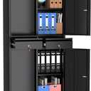 Metal Storage Cabinet, 73'' with Wheels, Lockable Doors, 2 Drawers, and Adjustable Shelves for Garage, Workshop or Office - Black