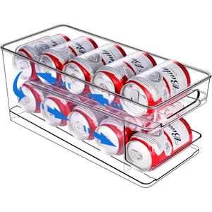 Rolling Soda Can Organizer for Refrigerator Can Dispenser for Beer Soda Seltzer Pop Can Soda Organizer for 10 Standard Size 11.15oz or 12oz Cans Holder Storage Pantry Organization