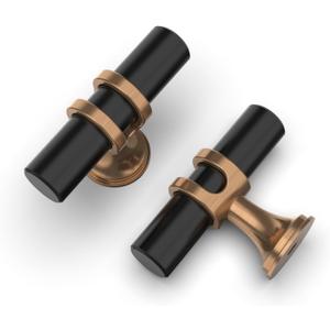 Asidrama 30 Pack Champagne Bronze and Matte Black Kitchen Cabinet Knobs Cabinet Hardware Zinc Knobs for Dresser Drawers 4451 (Single Hole Knob)