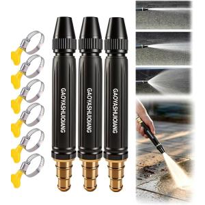 3PCS High Pressure Power Washer Nozzle with Metal Connector Set, Garden Hose Sprayer for Car Washing and Outdoor Cleaning for Car, Garden, Patio & Floor Cleaningwith 6 Clamps