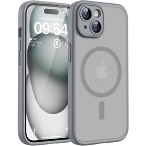TOCOL Magnetic for iPhone 15 Case, Upgraded Full Camera Protection, Compatible with Magsafe, 15FT Drop Protection, Translucent Matte Back Phone Cover 6.1 inchTitan Gray