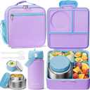 Fimibuke Kids Bento Lunch Box, Leakproof Toddler Bento Box with 8.5 OZ Insulated Food Jar, Lunch Bag, Kids Water Bottle, 3 or 4 Compartment Container for Back to School Toddler Girls Boys