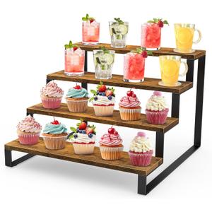 ELITEROO Wood Display Stand, 4 Tier Perfume Stand Organizer, Display Riser for Food, Tiered Cupcake Stand Risers, Table Display Shelf for Vendors Event, Candles, Tumblers, Soaps