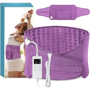 Heating Pad Back Pain Relief Electric Heating Pad for Period Cramps Lower Back Neck Shoulders Pain Relief 6-Hour Auto Off 12x24 Heated Pad + 20" Belt 4 Timer 6 Heat Level Wrap (Lilac)