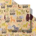 RUSPEPA 30" X 32.8' Baby Shower Wrapping Large Kraft Paper Roll, Jumbo Roll, Adorable Animal Design Kraft Gift Wrap Paper, Ideal for Baby Boy or Neutral Gift Wrapping, Kids' Birthday Party, 82 sq. ft.