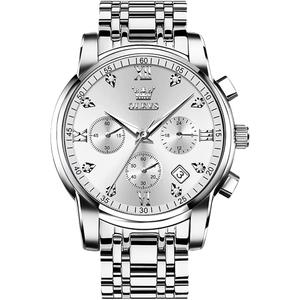 OLEVS Men's Stainless Steel Chronograph Watch, Big Face Gold Silver Black Tone Easy to Read Analog Quartz Watch, Luxury Waterproof Date Diamond Roman Arabic Numerals Dial Dress Watch for Men