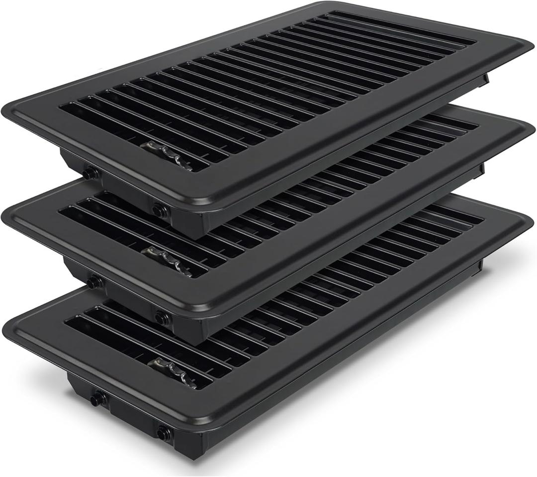 4 x 10 Floor Register, Black Floor Vent Covers for Home Floor, Adjustable Air Vent Covers Home Sidewall Vent Office or Ceiling Vent - Heavy Duty Steel Walkable Floor Vents - 3 Pack