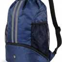 Thorza Drawstring Backpack, Water-Repellent, Shoe Compartment, Navy Blue, Large