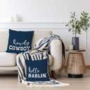 KEUSPI 394Hello Darlin Howdy Cowboy Western Throw Pillow Cover,Funny Couple Throw Pillow Case 1818 Inch Set of 2,Western Gifts,Cowboy Cowgirl Teen Girls Boys Gifts,Couples Valentine's Day Gift (Deep Blue)