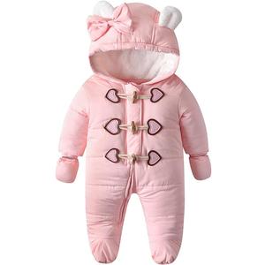 Simplee kids Baby Infant Boys Girls Snowsuit Winter Hooded Footed Warm Jumpsuit Outerwear with Gloves for 3-24 Months (6-9 Months, A-pink)