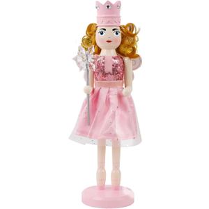 Joliyoou Christmas Nutcracker Figures, 12 Inch Wooden Nutcracker Pink Fairy Queen Holding A Snowflake Wand, Xmas Nutcracker Mantel Ornaments Tabletop Centerpieces Festival Shelves Decorations