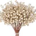 HOHOTIME 36Pcs Christmas Glitter Berries Stems, 9.5 Inch Artificial Christmas Tree Picks for Christmas Tree Decorations Ornaments DIY Crafts Vases Holiday Wedding Home Xmas Decor(Champagne)