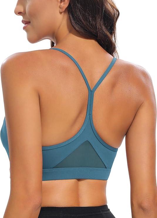 RUNNING GIRL Y-Back Sports Bras for Women, Medium Impact Wirefree Padded Bra Workout Crop Top Longline Sports Bra Push up Size M