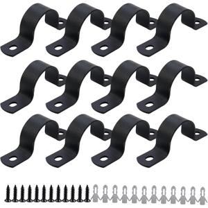 LC LICTOP 0.78" Pipe Strap, Two Hole Fixing U Bracket, 13/16 Rigid Pipe Strap Clamp for Pipe Plumbing System, 12Pcs Black U Clamps