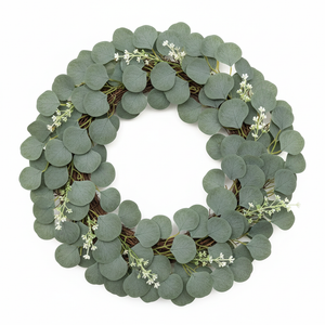11" Eucalyptus Wreath, Year Round Wreaths for Front Door, Spring Summer Wreath with Green Faux Eucalyptus, All Seasons Evergreen Decor for Inside Farmhouse Festival Celebration Party. 2 PC
