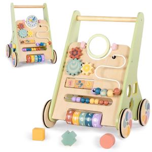 BAUTIA Wooden Baby Walker for 6-12 Months, Montessori Walker Push Toy for Toddlers Learning to Walk, Push Walker Baby Activity Center for Boys and Girls