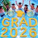 Sumind 11 Pcs Grad 2026 Pool Floating Letters, Gold Glitter EVA Foam Graduation Pool Party Decorations with Grad Cap and Beach Ball, Congrats Graduation Prom Photo Props, 12 x 16 Inches