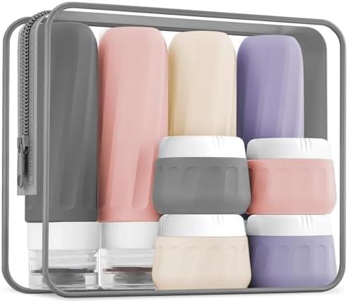 Mrsdry Travel Bottles for Toiletries 8 Pack, Travel Size Toiletries, Tsa Approved Travel Size Containers 3oz, with Travel Essentials Clear Bag, Leak Proof Silicone Squeezable Creams Jars