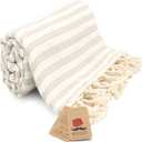 Bazaar Anatolia Turkish Bath Towel 100% Cotton, Quick Dry Boho Farmhouse Decor, Autumn Throw Blanket for Bathroom Oversized 71x39 Inches Arpa Beige