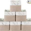 13 x 13 Inch Cube Storage Bins, 6 Pack Fabric Storage Basket with Handles, Foldable Boxes Organizer for Shelf Baskets for Home, Clothes (White/Pink)