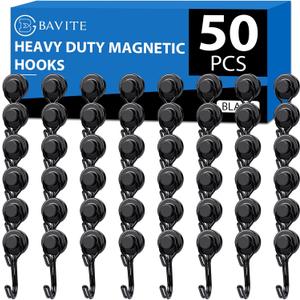 E BAVITE Swivel Swing Black Magnetic Hooks,30LBS Powerful Strong Neodymium Rare Earth Magnet Hook. Perfect for Refrigerator, Kitchen and Other Surfaces, Pack of 50