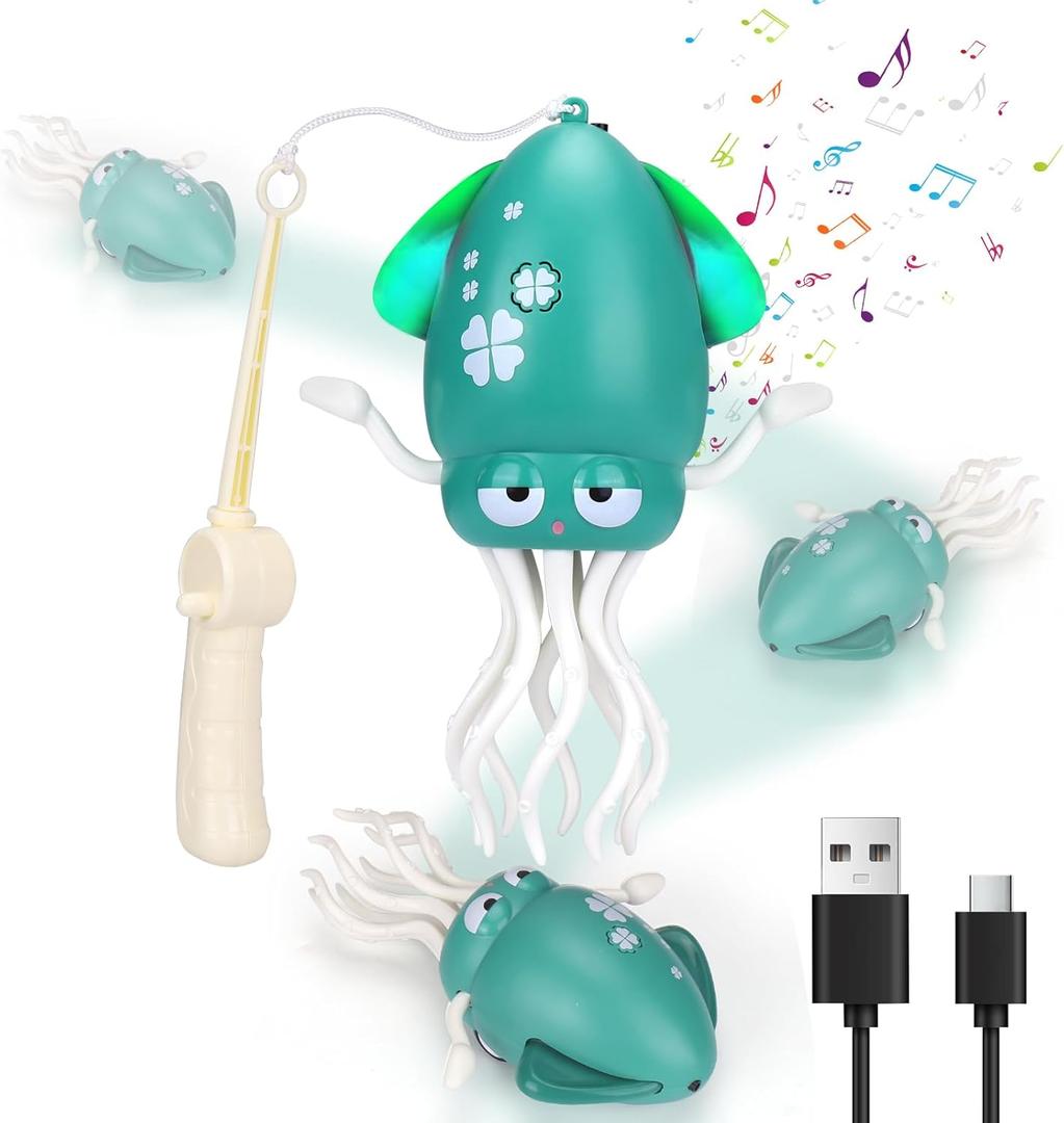 2 x BUSOHA Dancing Octopus Toy Electric Crawling Octopus Music Toys with Light Up and Smart Sensor,Gift for New Mom,Friend,Family,Green