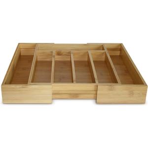 Bamboo Expandable Silverware Drawer Organizer with 5-7 Compartments. Kitchen Cutlery Holder Storage Tray with Dividers for Utensils, Flatware, Office Supplies, Forks, Spoons, Jewelry